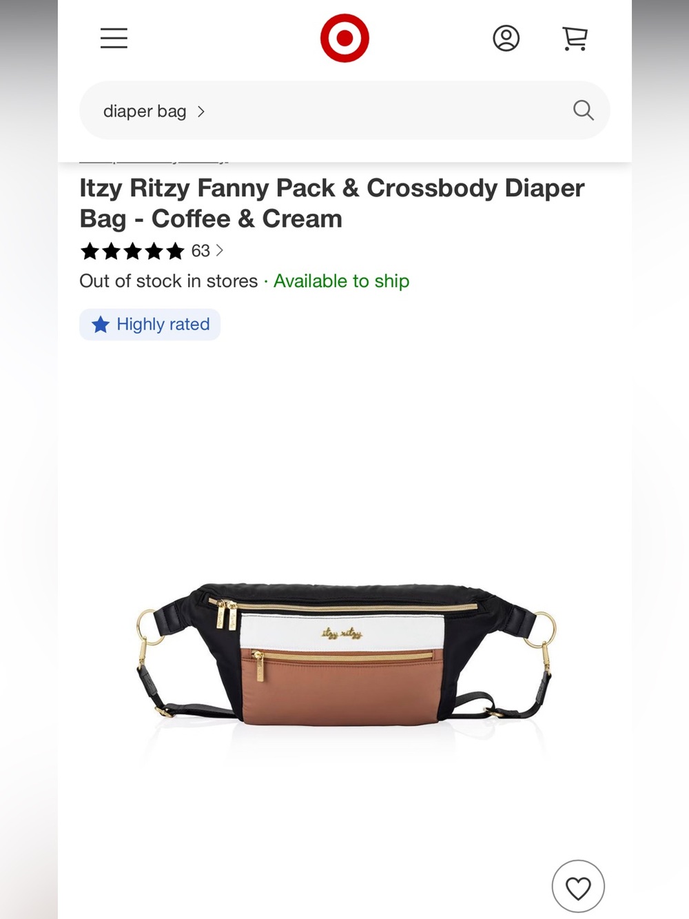 Itzy Ritzy Fanny Pack & Crossbody
Diaper Bag - Coffee & Cream